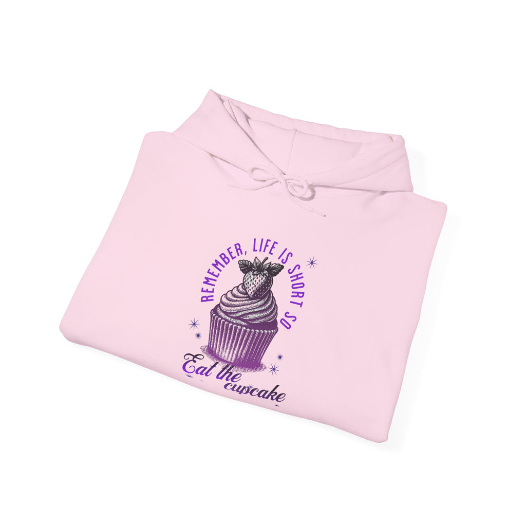 Eat Cupcake Hoodie — "Sometimes Life Is Sweet, Eat the Cupcake" Cute Cat Graphic Sweatshirt