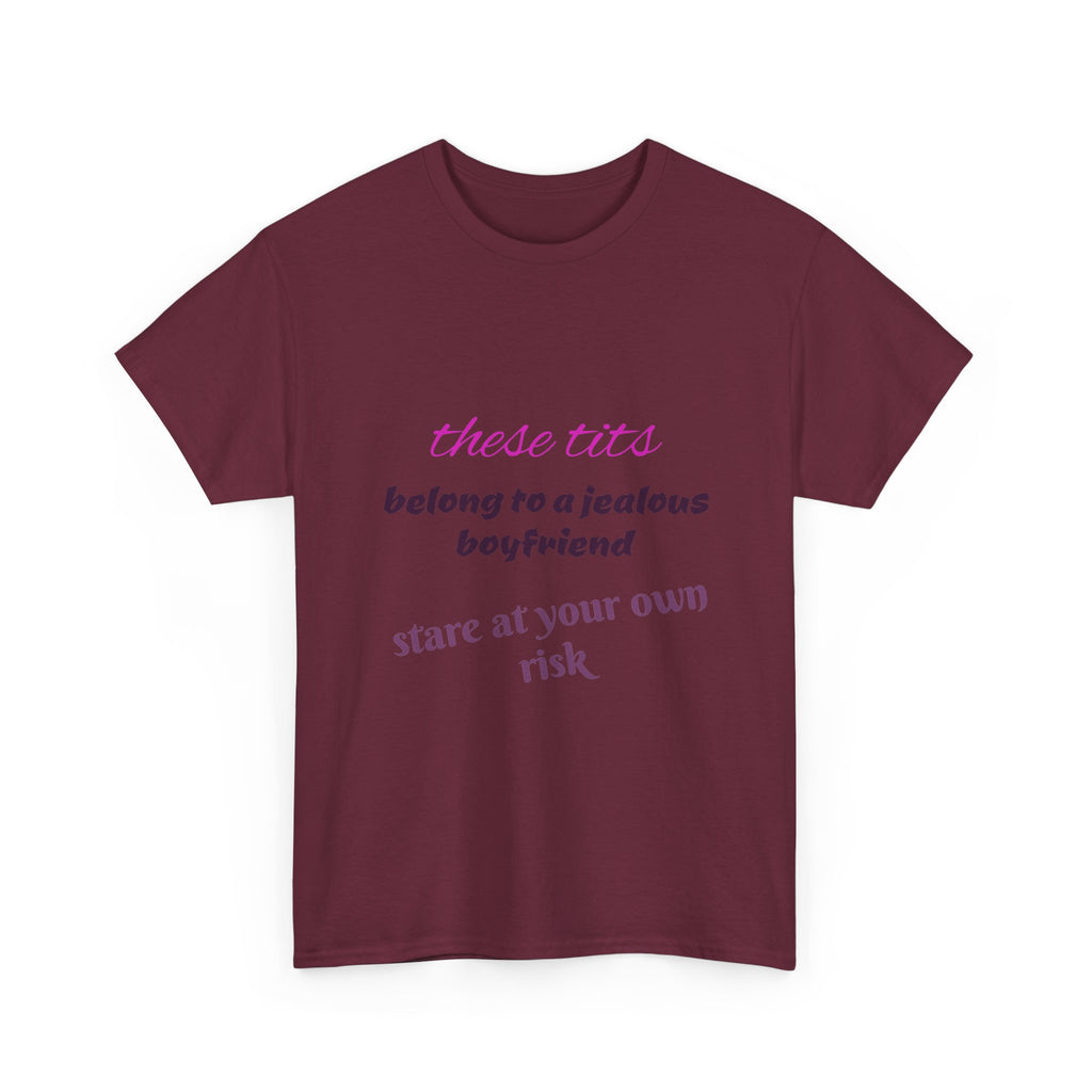 Graphic Tee — “These Tits Belong to a Jealous Boyfriend” Funny Statement Shirt