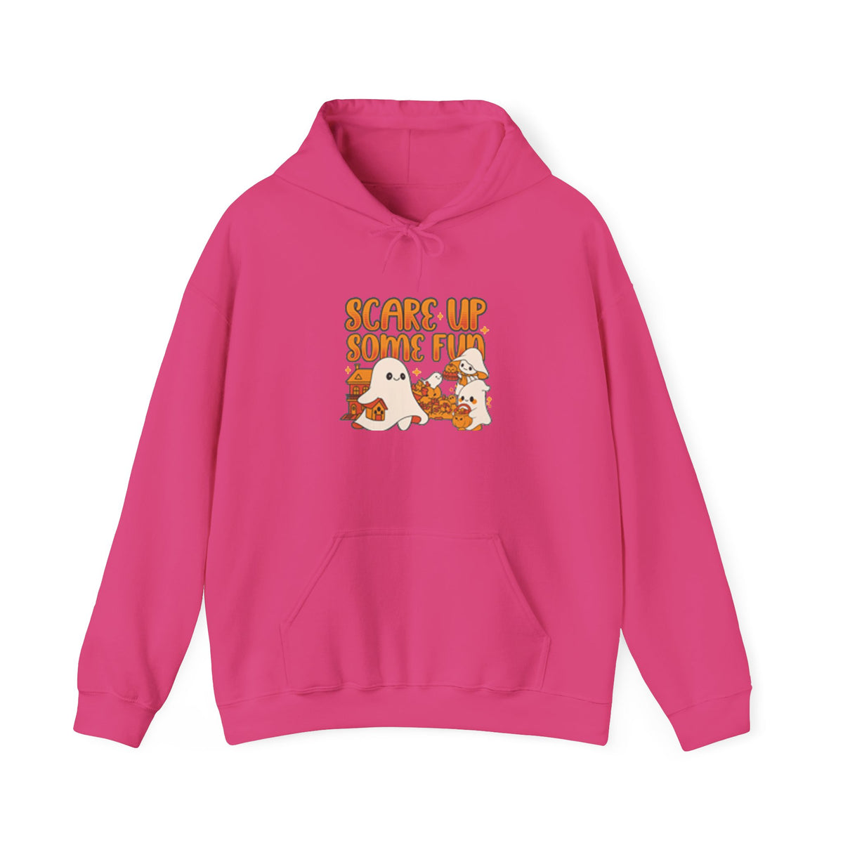 Happy Ghost Halloween Fun Hoodie, Cozy Sweatshirt, Fall Fashion, Gift for Her, Seasonal Apparel, Ghost and Pumpkin Design