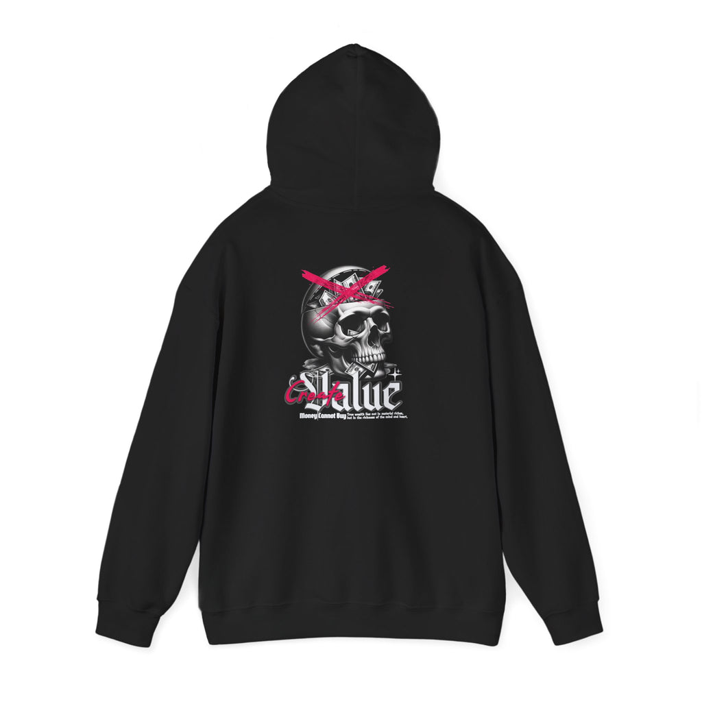 Money Cannot Buy Skull Hoodie, Unisex Heavy Blend Sweatshirt, Skate Style Apparel, Gothic Fashion, Casual Layering Top, Halloween Gift