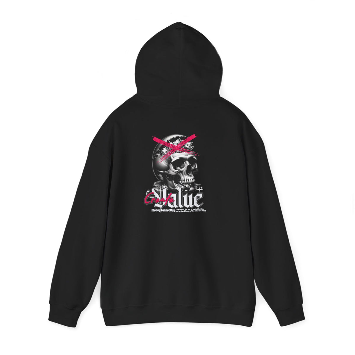 Money Cannot Buy Skull Hoodie, Unisex Heavy Blend Sweatshirt, Skate Style Apparel, Gothic Fashion, Casual Layering Top, Halloween Gift