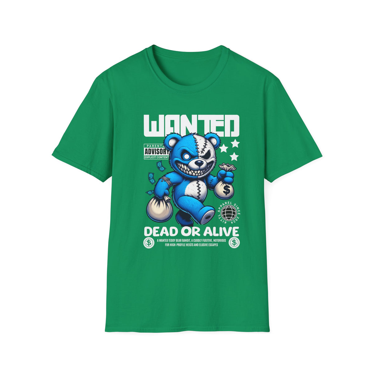 Wanted Dead or Alive Teddy T-Shirt — Edgy Blue Plush Graphic Tee