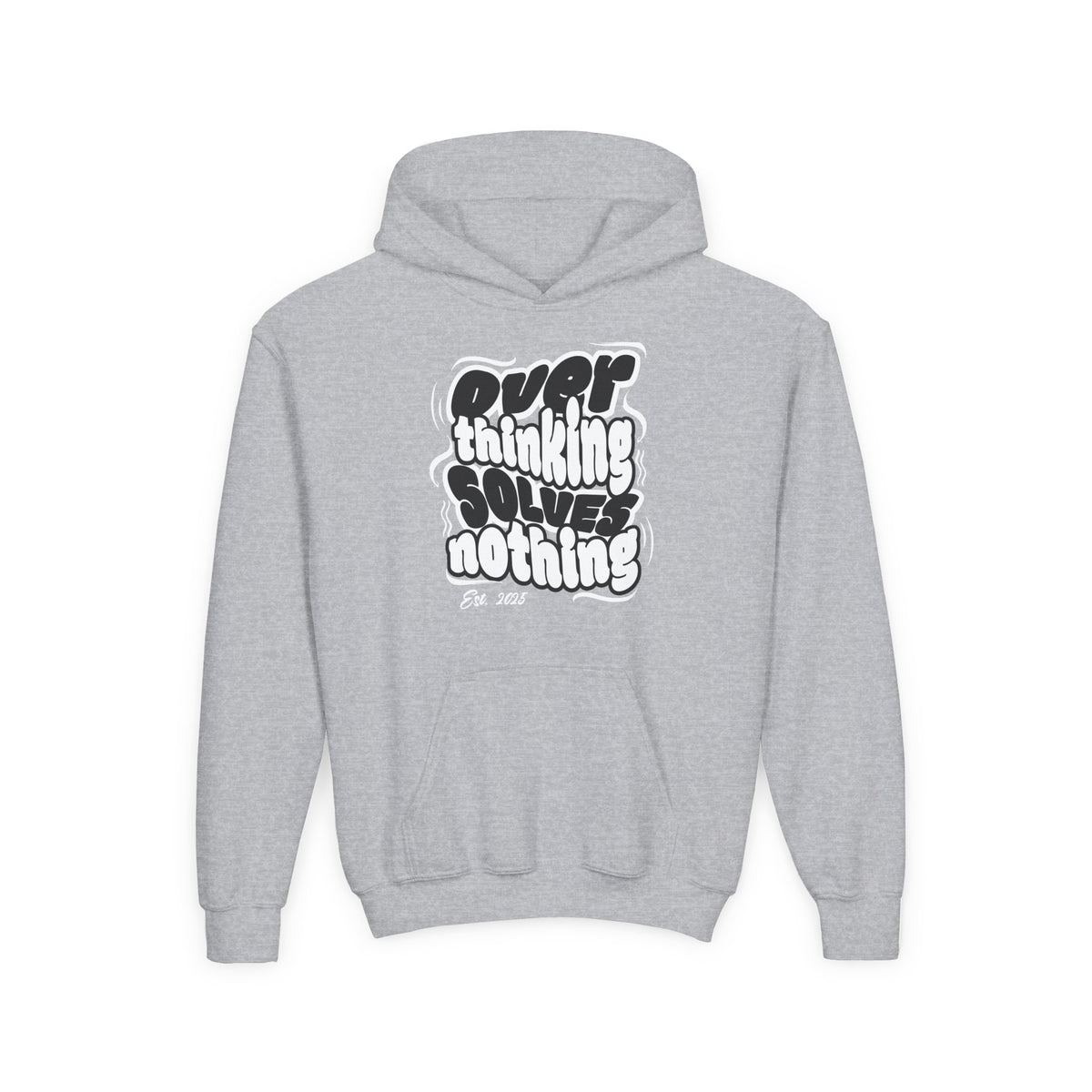 Overthinking Solves Nothing Retro Bubble Letter Pullover Hoodie