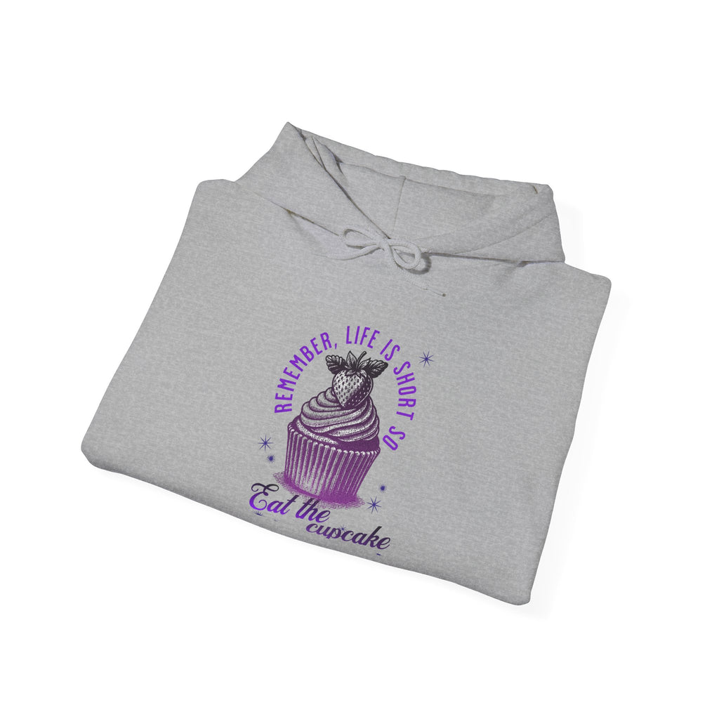 Eat Cupcake Hoodie — "Sometimes Life Is Sweet, Eat the Cupcake" Cute Cat Graphic Sweatshirt