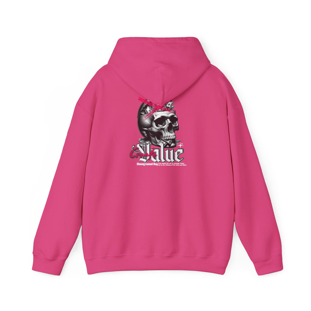 Money Cannot Buy Skull Hoodie, Unisex Heavy Blend Sweatshirt, Skate Style Apparel, Gothic Fashion, Casual Layering Top, Halloween Gift