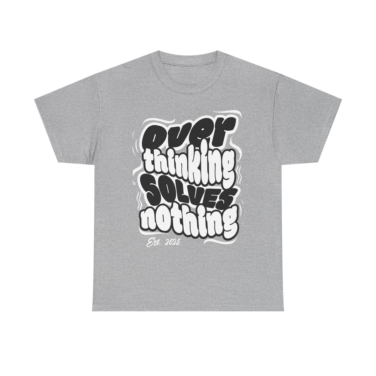 Overthinking Solves Nothing T-Shirt — Retro Bubble Letter Graphic Tee