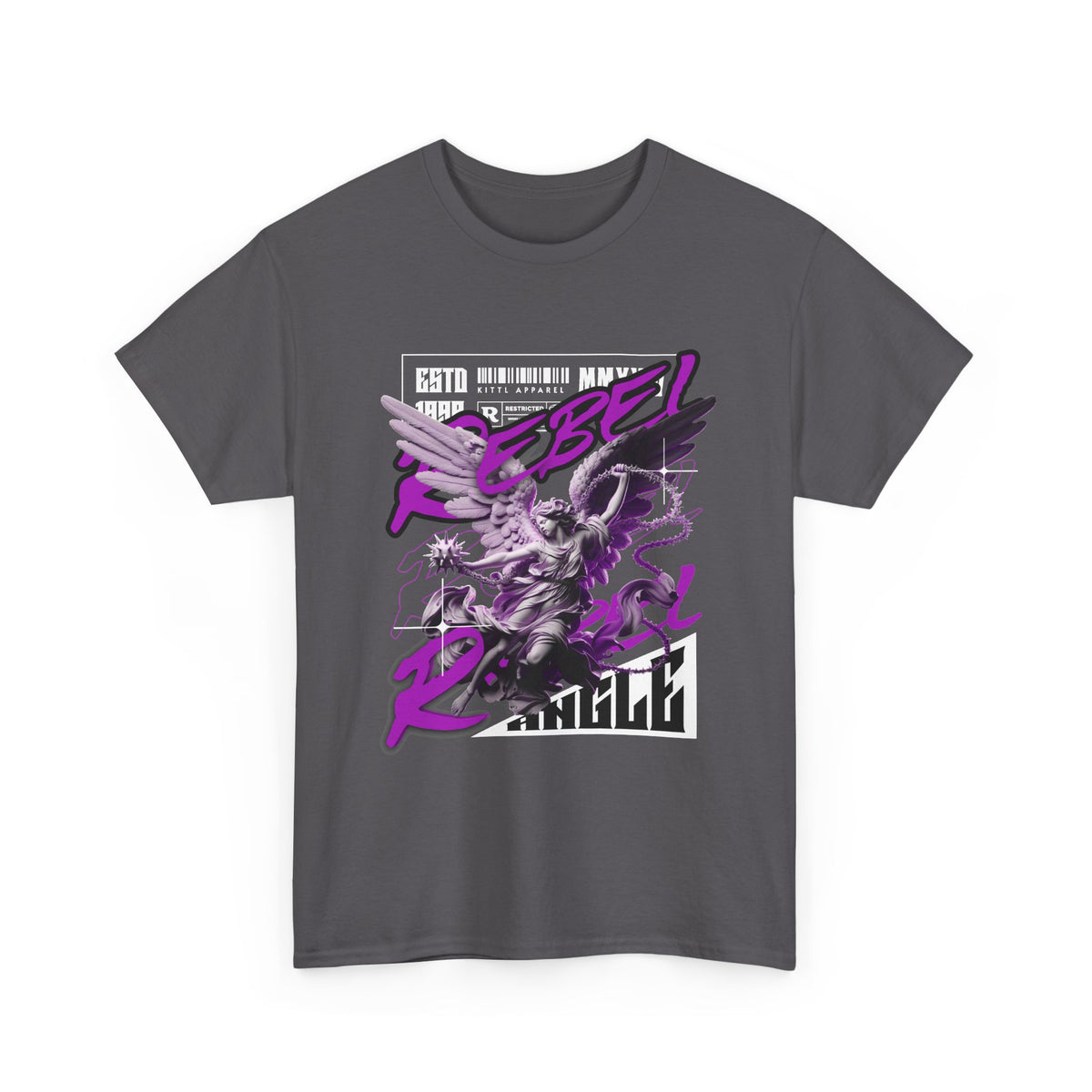 Rebel Angel Graphic Tee — Purple Streetwear Vintage Statue Design