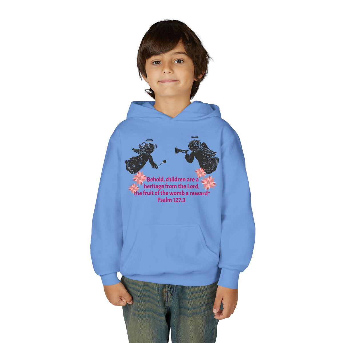 Youth Hoodie - "Behold, children are a heritage" Psalm 127:3 Christian Protected Pullover