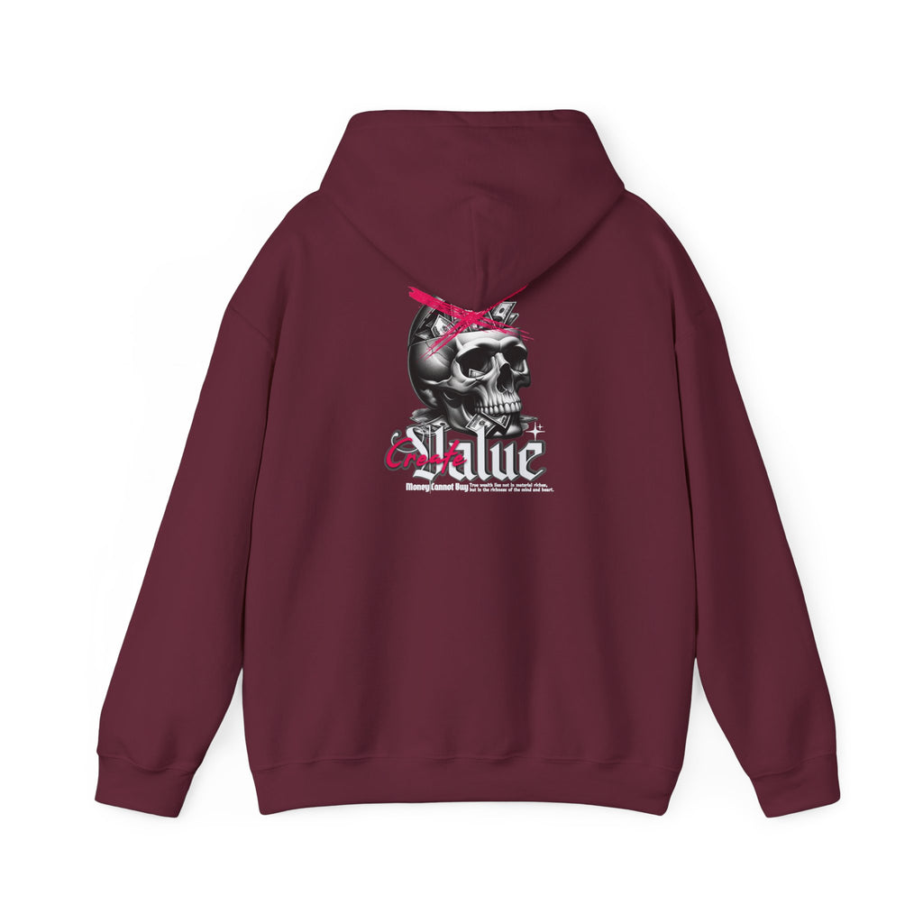 Money Cannot Buy Skull Hoodie, Unisex Heavy Blend Sweatshirt, Skate Style Apparel, Gothic Fashion, Casual Layering Top, Halloween Gift