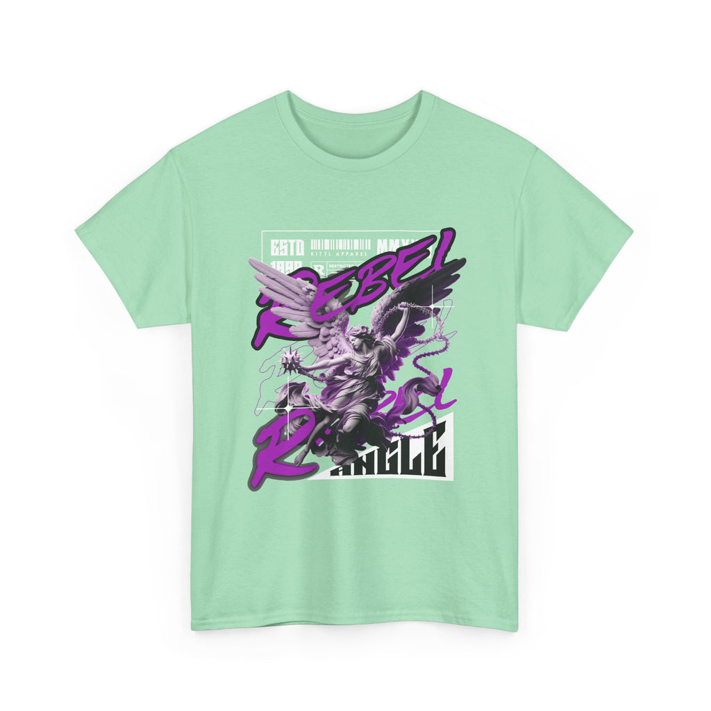 Rebel Angel Graphic Tee — Purple Streetwear Vintage Statue Design