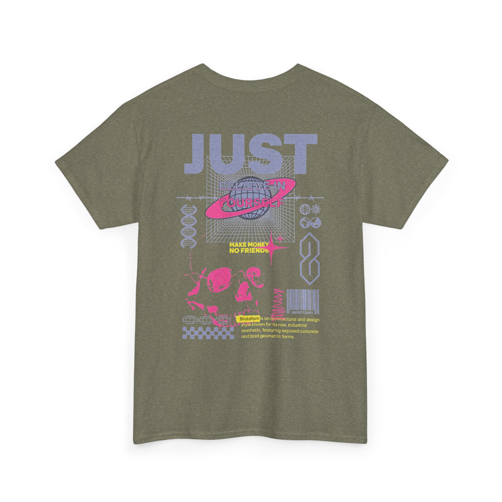 Graphic Tee — JUST Retro Space Collage T‑Shirt (90s Vaporwave Skull & Planet Design)