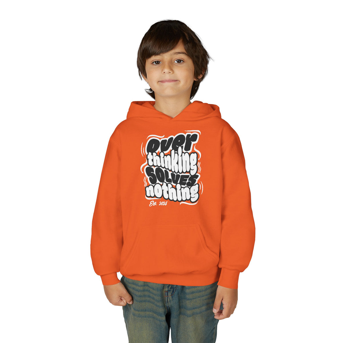 Overthinking Solves Nothing Retro Bubble Letter Pullover Hoodie