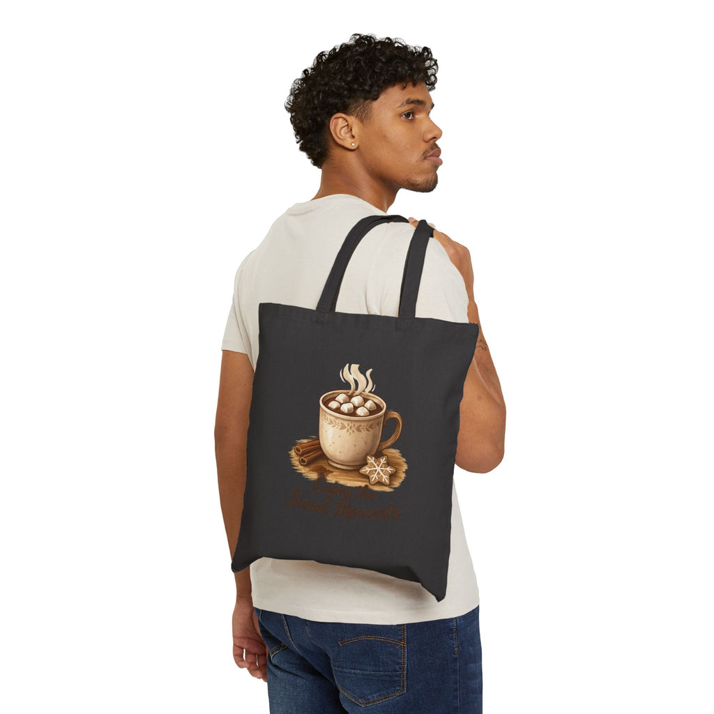 Tote Bag – "Enjoy the Sweet Moments" Coffee & Hot Cocoa Canvas Tote