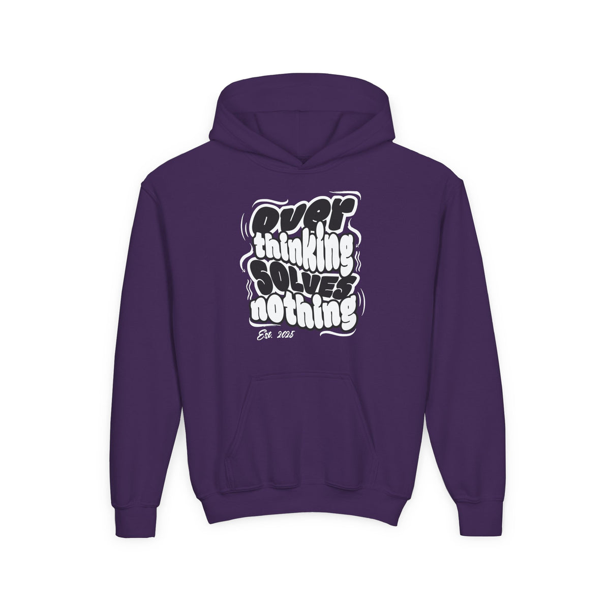 Overthinking Solves Nothing Retro Bubble Letter Pullover Hoodie