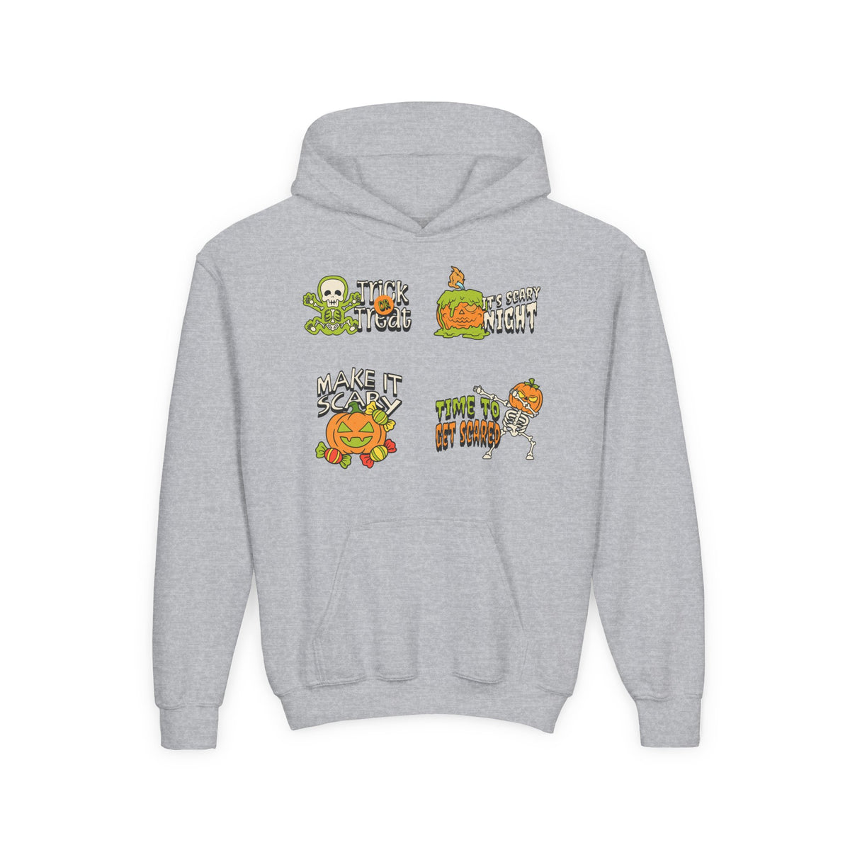 Youth Halloween Pumpkin Hoodie – Funny Spooky Character Graphic Sweatshirt