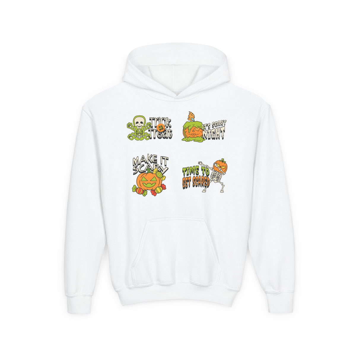 Youth Halloween Pumpkin Hoodie – Funny Spooky Character Graphic Sweatshirt