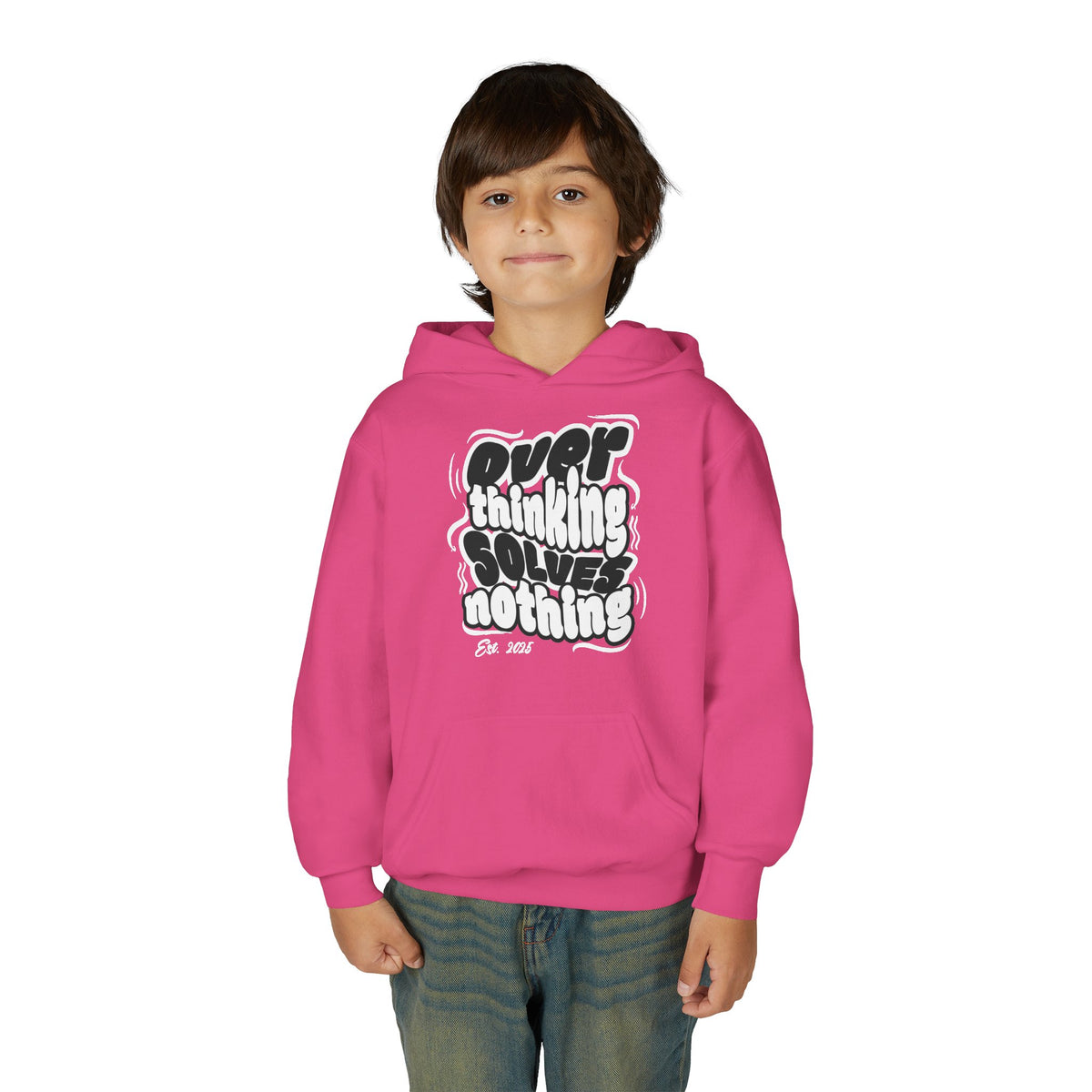 Overthinking Solves Nothing Retro Bubble Letter Pullover Hoodie