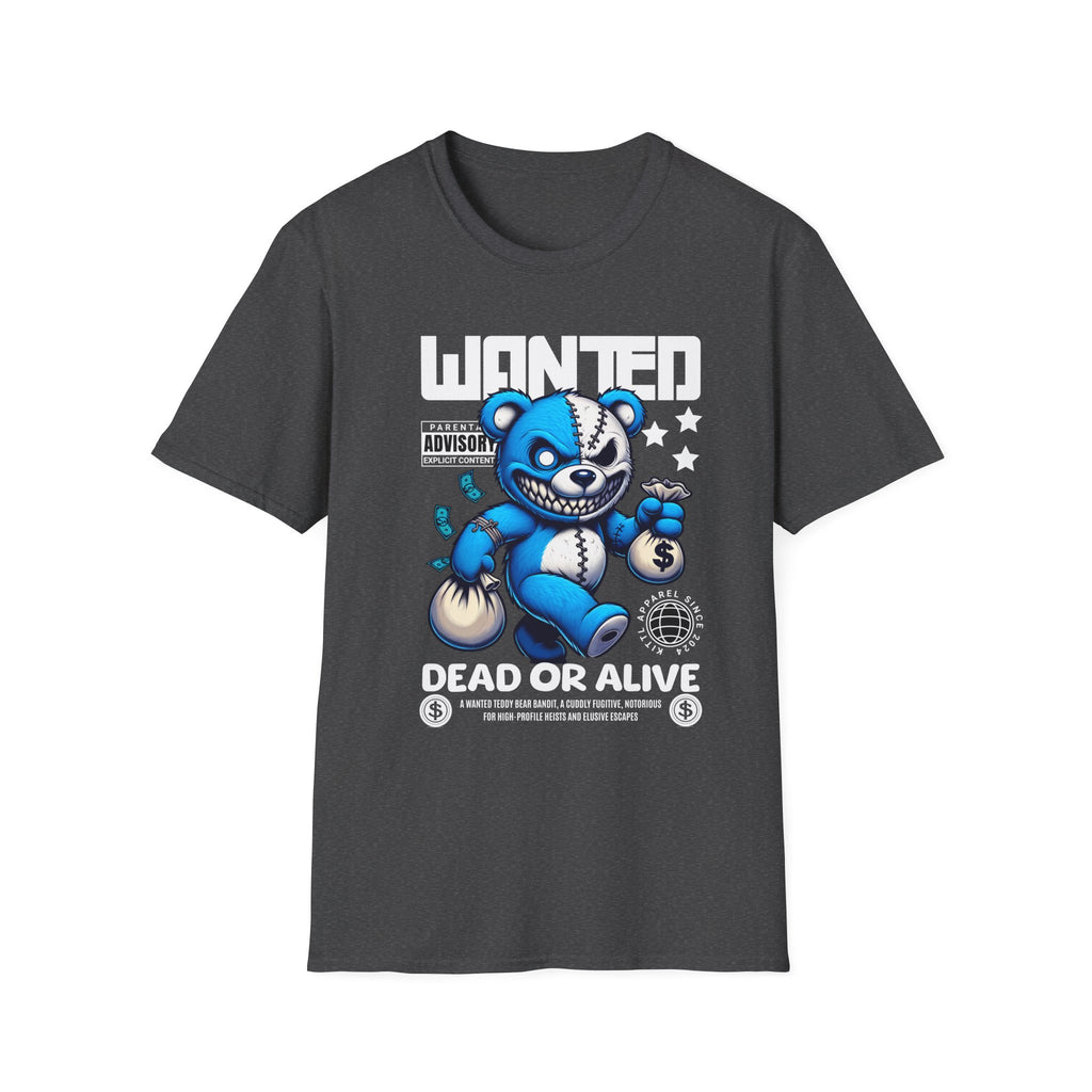 Wanted Dead or Alive Teddy T-Shirt — Edgy Blue Plush Graphic Tee
