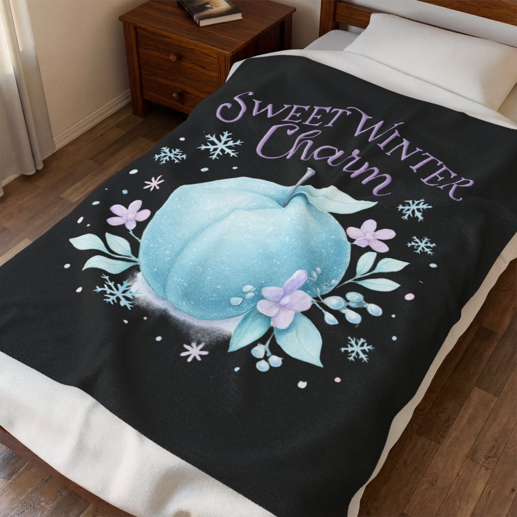 "Sweet Winter Charm" Blue Apple Cozy Velveteen Plush Throw