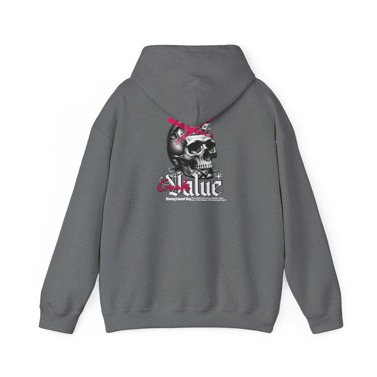 Money Cannot Buy Skull Hoodie, Unisex Heavy Blend Sweatshirt, Skate Style Apparel, Gothic Fashion, Casual Layering Top, Halloween Gift