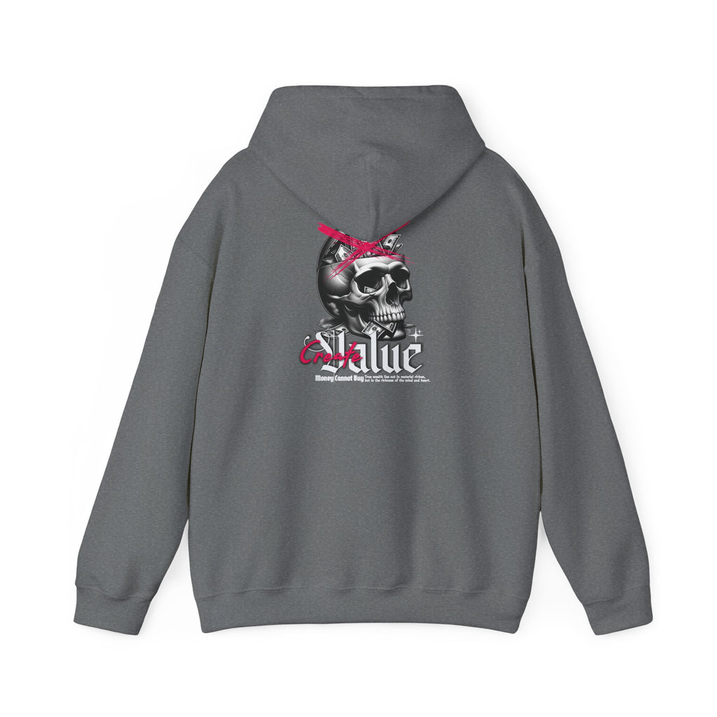 Money Cannot Buy Skull Hoodie, Unisex Heavy Blend Sweatshirt, Skate Style Apparel, Gothic Fashion, Casual Layering Top, Halloween Gift