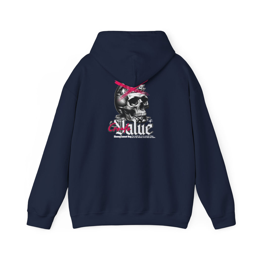 Money Cannot Buy Skull Hoodie, Unisex Heavy Blend Sweatshirt, Skate Style Apparel, Gothic Fashion, Casual Layering Top, Halloween Gift