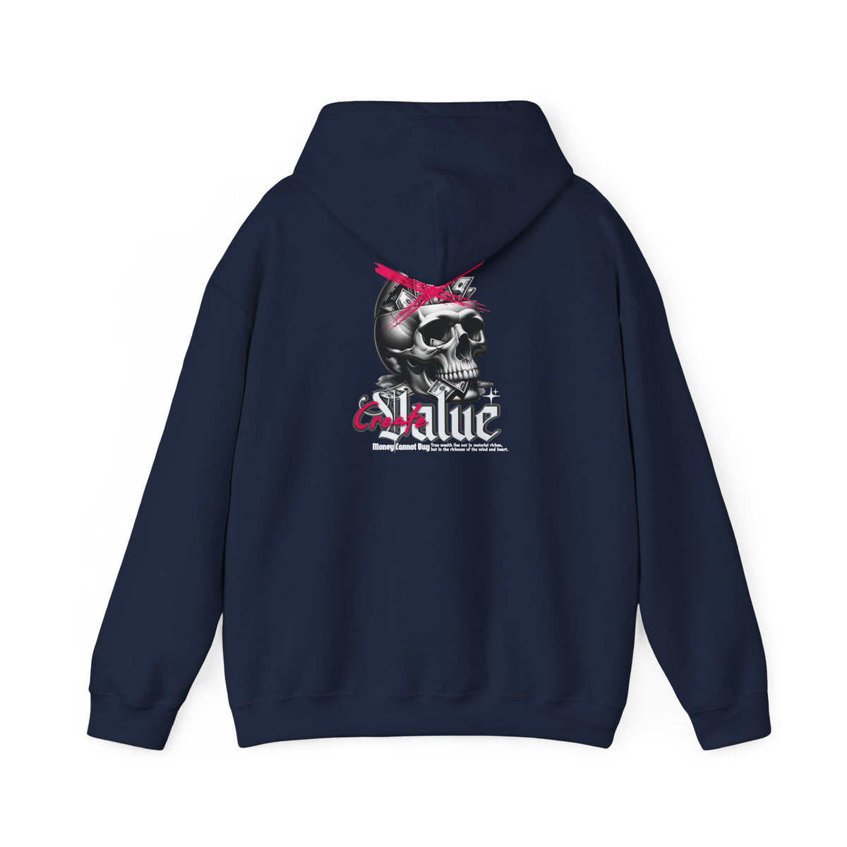 Money Cannot Buy Skull Hoodie, Unisex Heavy Blend Sweatshirt, Skate Style Apparel, Gothic Fashion, Casual Layering Top, Halloween Gift